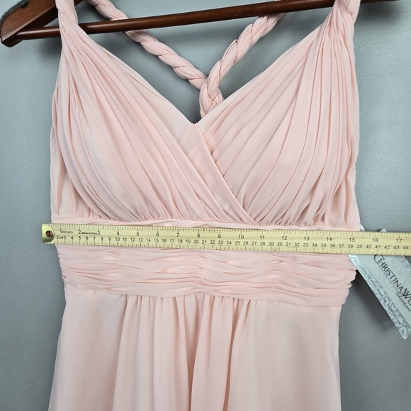 CHRISTINA WU Short Chiffon Dress Petal Pink‎ Womens Size 10 Blush Pastel Wedding - Picture 13 of 16